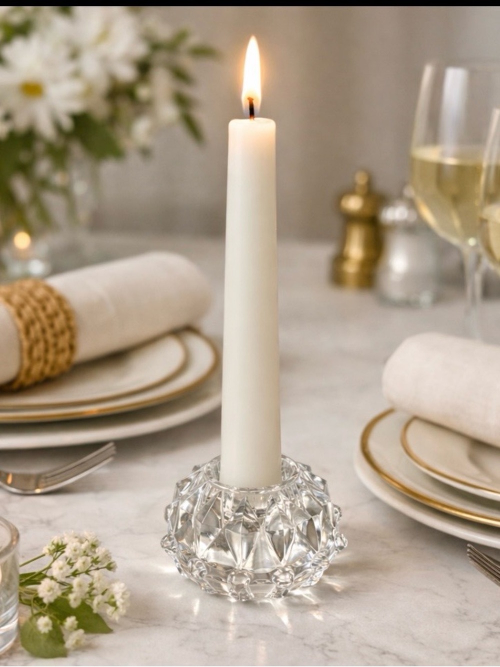 Vintage Cut Glass Taper Candle Holder – Faceted Crystal Style